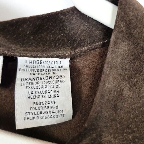 Vintage 70s Style White Stag Brown Boho Leather Crochet Blazer Jacket - Picture 6 of 6